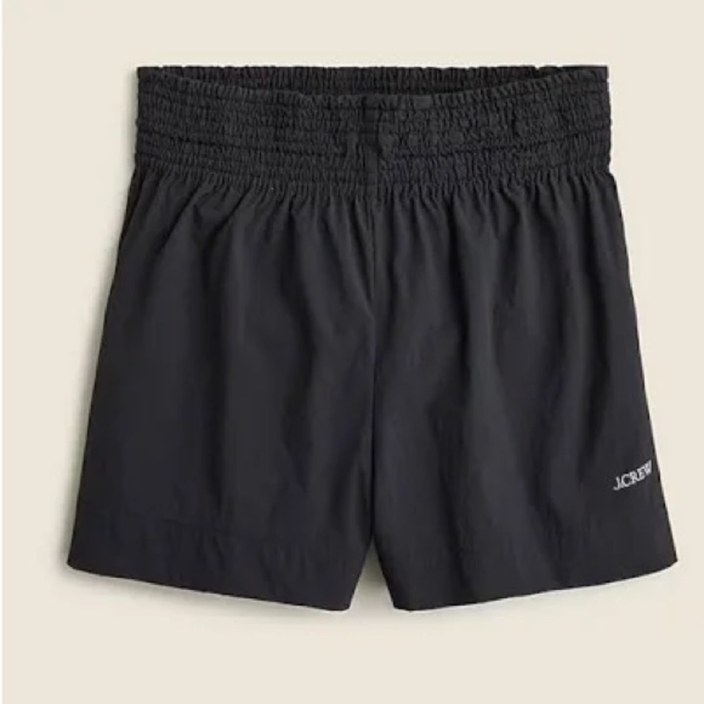 J Crew Smocked Beach Short in black drawstring waist high rise size small